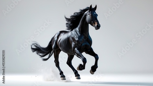 Black stallion isolated on white background.