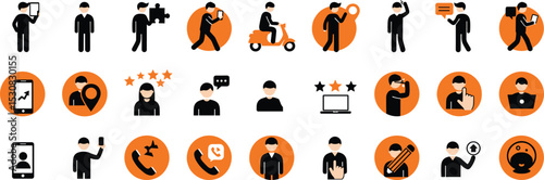 Minimalist vector icons set, mobile communication, social interaction, delivery, user interface elements, business profile symbols, digital technology, people avatars

 flat vector illustration