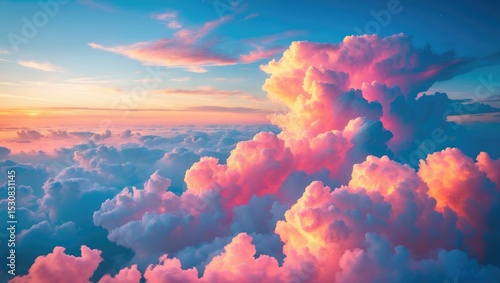 Cotton candy pink and blue skies from above with vibrant colors.