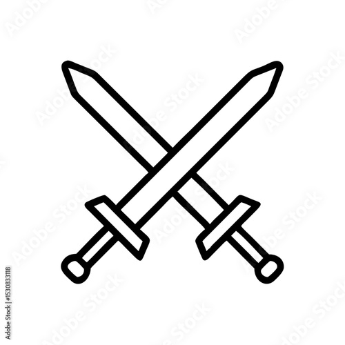 Crossed swords in outline design representing conflict or battle  