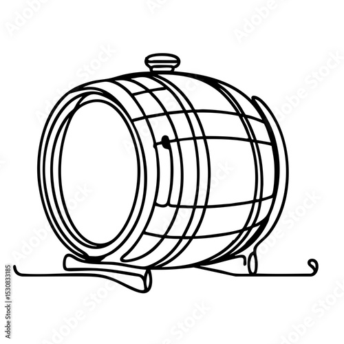 Classic wooden beer barrel illustration in minimalist line style  