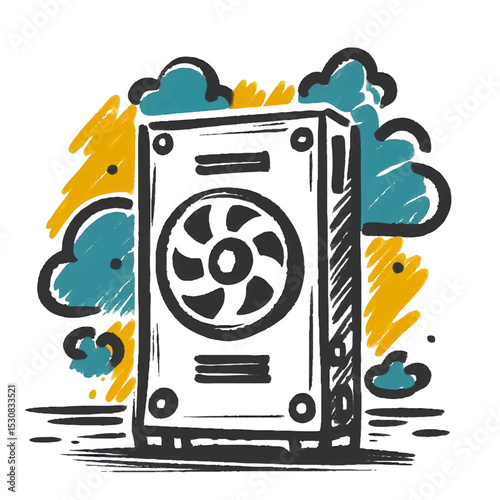 Cartoon illustration of an air conditioner with colored background  