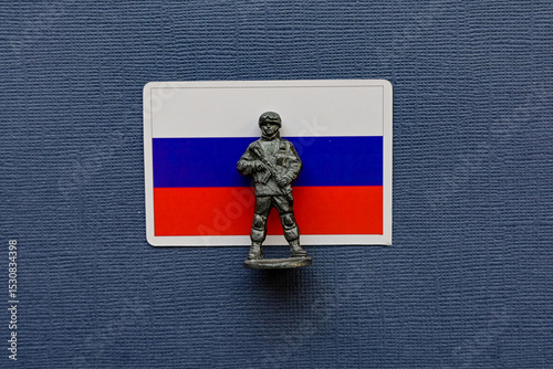 Flags of Russia on a blue background. The Russian-Ukrainian conflict.