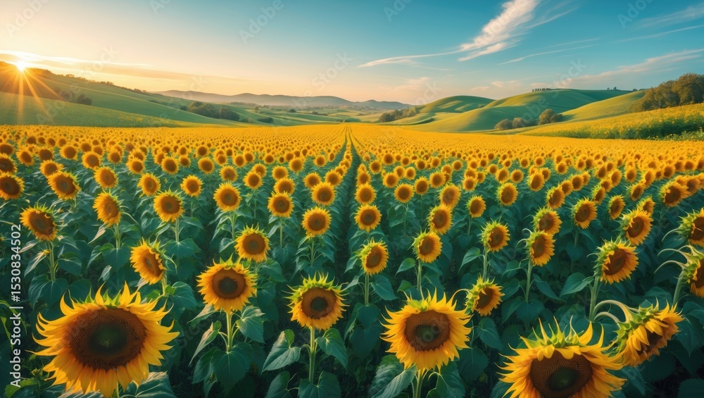 Fototapeta premium A gorgeous area filled with vibrant sunflowers