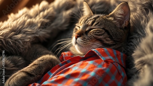 A adorable kitten snug inside a soft, fuzzy blanket