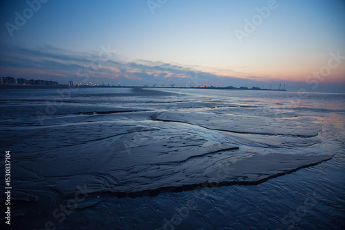 Sunset on a beach in Belgium, Knokke.