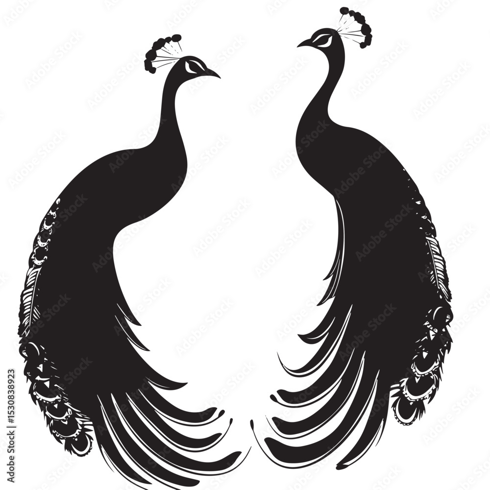 Fototapeta premium Peacocks silhouette isolated in White background