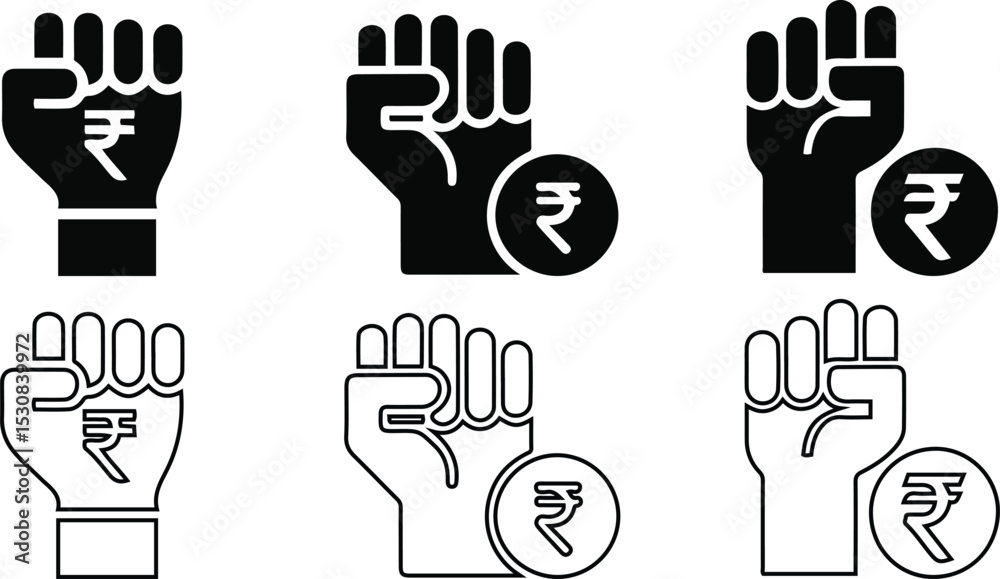 Obraz premium Hand Rupee Indian Icons Set. Vector Illustrations.