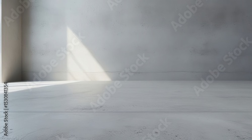 An empty room with concrete walls and floor, illuminated by sunlight from a window. Minimalism and industrial style