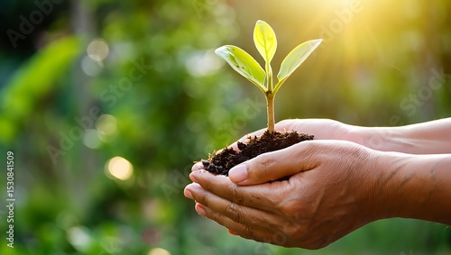 Nurturing New Growth Hands Holding a Sapling, Symbol of Environmental Conservation, Sustainable Future, and Regeneration