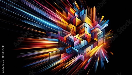 Photographic light trails dissected into angular cubist planes e