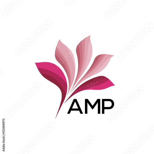 AMP Abstract Pink Floral Logo Design – Modern Petal Icon for Beauty, AMP Later logo Spa, and Wellness Branding
