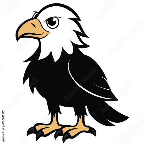 Cartoon eagle stands strong showcasing its talons and proud demeanor against a white backdrop
