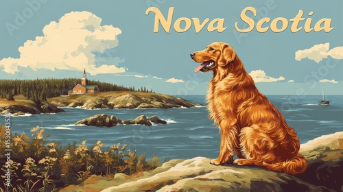 Nova Scotia Duck Tolling Retriever Vintage Travel Poster Style 