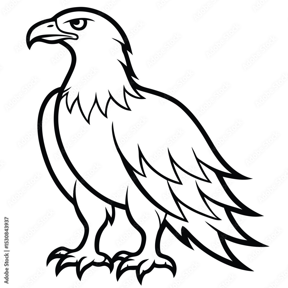 Fototapeta premium Striking black outlined eagle stands confidently with a stern gaze and bold feathers