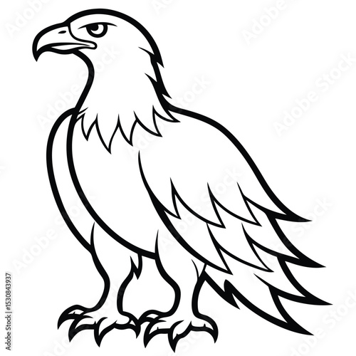 Striking black outlined eagle stands confidently with a stern gaze and bold feathers