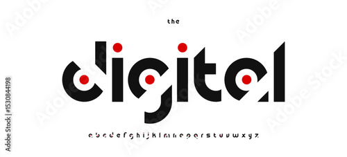 Digital modern cutout alphabet, abstract tech font, futuristic dot typeface for creative branding logo, techno space interface headline, app typography, geometric typographic design. Vector typeset