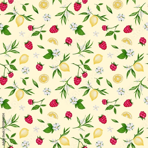 Murais de parede Vibrant seamless pattern of berries and lemons perfect for summer decor and desi