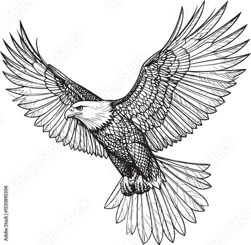 Stylized Flying Eagle Black and White Outline