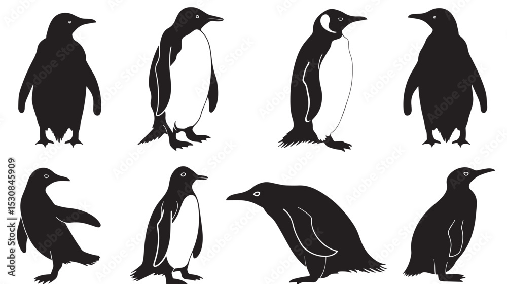 Naklejka premium penguin bird animal silhouette cartoon , black silhouettes isolated on white background