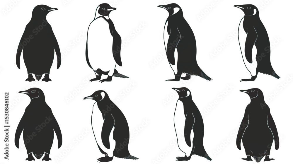 Naklejka premium penguin bird animal silhouette cartoon , black silhouettes isolated on white background