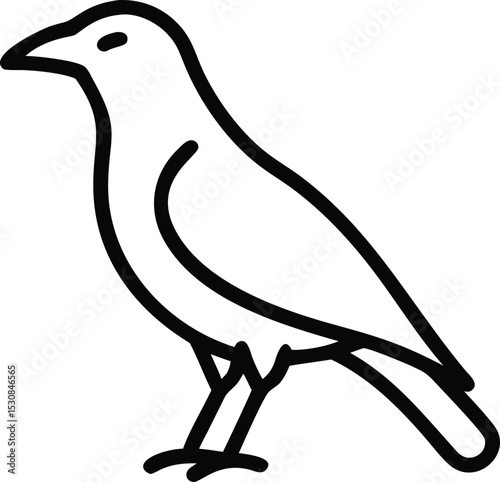 The simple black line art showcases the isolated silhouette of a crow standing still