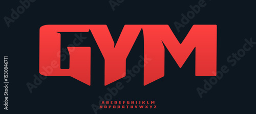 Strength gym font, bold sharp alphabet, powerful typeface for fitness branding, modern sport logo, impactful headline, athletic graphic typography, urban power typographic design. Vector typeset.