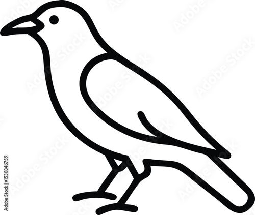 Outlined black crow perches, illustrating simplicity and clean lines with the bird