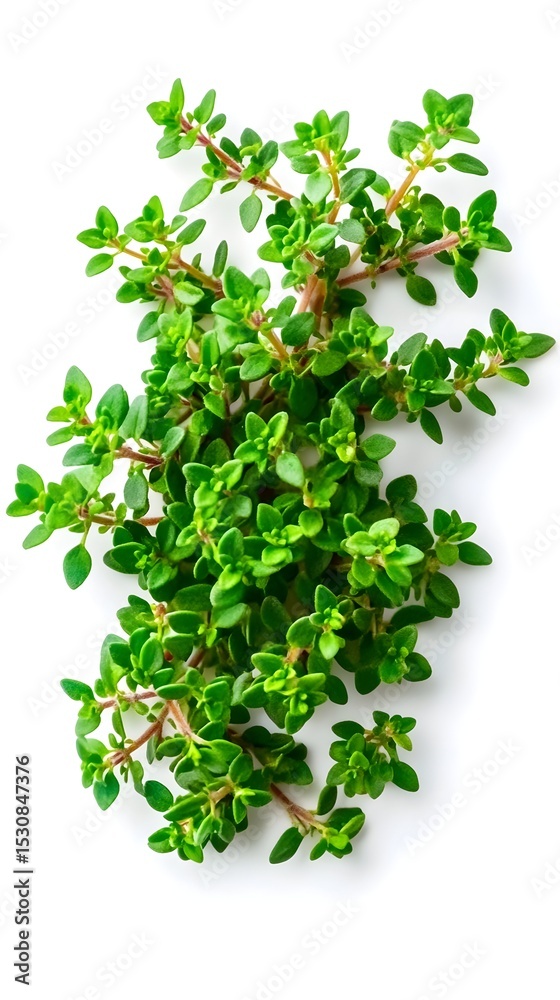 Naklejka premium Fresh Thyme Sprig, White Background, Culinary Herb, Food Photography