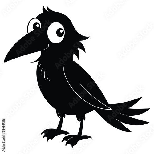 Cartoon style crow standing proudly looks cute with big eyes and beak