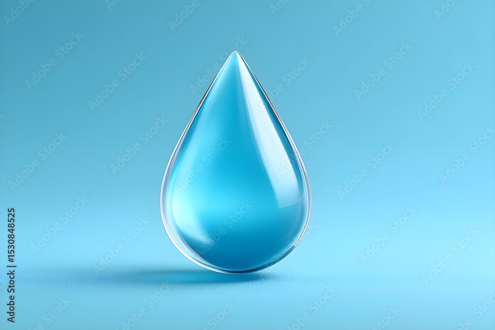 Glossy blue water droplet on a soft blue background Glossy blue water droplet on a soft blue background