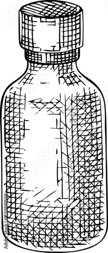 Glass bottle sketch. Hand drawn vector illustration. Natural skincare, aromatherapy, perfumery, and organic cosmetics design elements. NOT AI generated