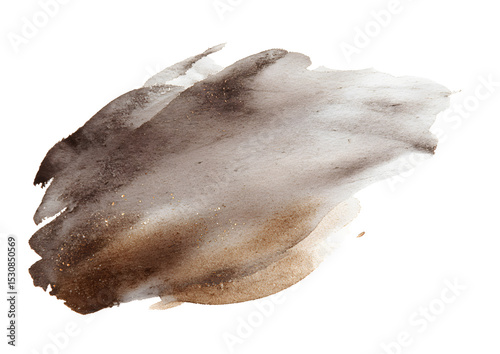 Brown watercolor brush stroke on transparent background. Creative design element in PNG format.