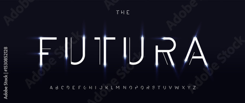 Abstract futuristic font, digital neon glow alphabet, thin techno typescript for AI interface, sci-fi logo headline, cyberpunk science technology branding, minimal hi-tech typography. Vector typeset.