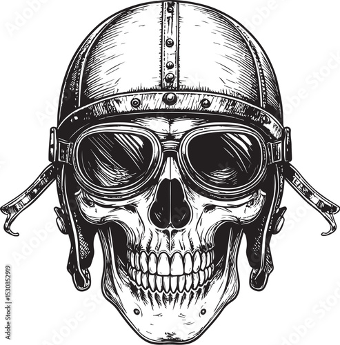 Retro Pilot Skull Art with Goggles and Headphones