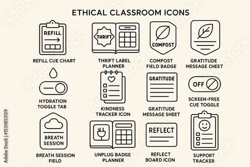 Ethical classroom icons for organization and mindfulness