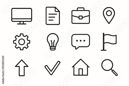 Set of minimalist business and office icons in line art style