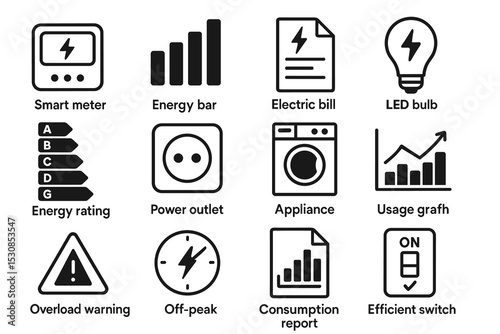 Smart meter and energy management icons for efficient power usage