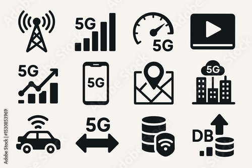 5g technology icons: signal, speed, connectivity, and network symbols