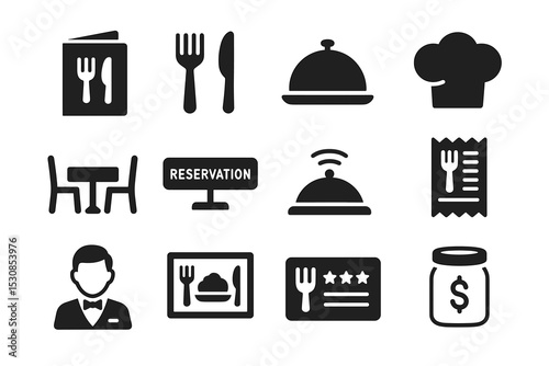 Restaurant icons: dining, reservations, and menu symbols