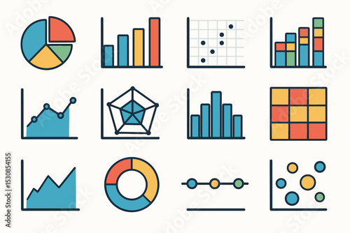 Colorful infographic charts and graphs displaying data visualization elements