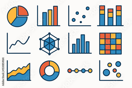 Colorful data visualization charts and graphs collection