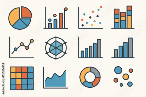 Assorted graph and chart icons for data visualization