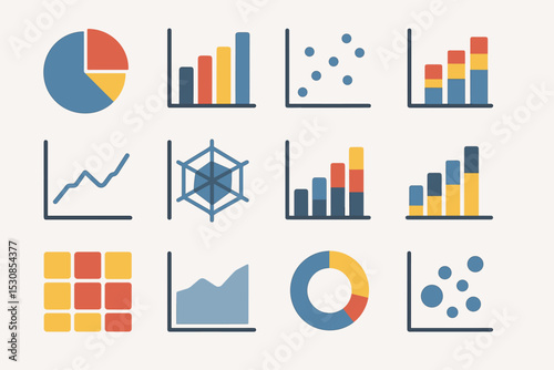 Colorful data visualization charts and graphs collection