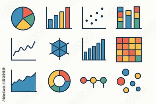 Colorful data visualization charts and graphs set