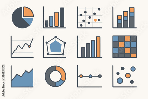 Various graph styles and data visualization set in flat design