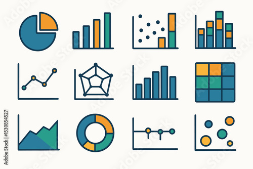 Colorful data visualization graphs and charts collection
