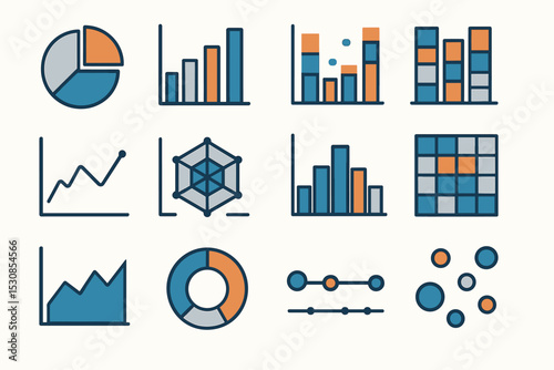 Various graph and chart icons collection for data visualization