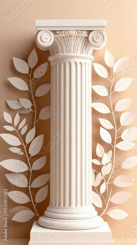 Elegant architectural column with decorative leaves, evoking a sense of history, beauty and design against neutral colored background.