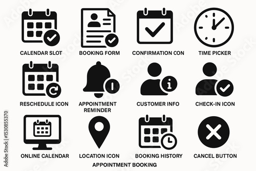 Appointment and booking icons set with calendars and checkmarks